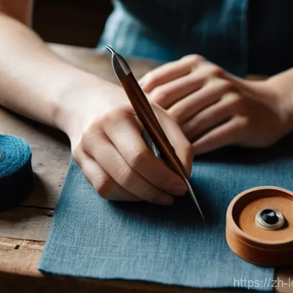 가죽공예 가방 제작법 - **Prompt:** A focused close-up on a person's hands (wearing modest, casual clothing) gently inspecti...