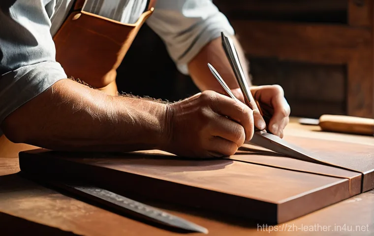 가죽공예 실물 크기 비교 - **Prompt 1: The Art of Precise Measurement in Traditional Leathercraft**
    `A highly detailed, pho...