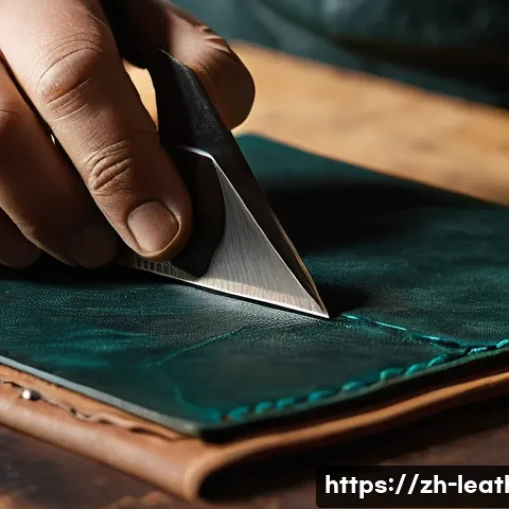 가죽공예 기초 기술 - **Prompt:** A close-up, high-resolution shot of an artisan's hands meticulously engaged in leather c...