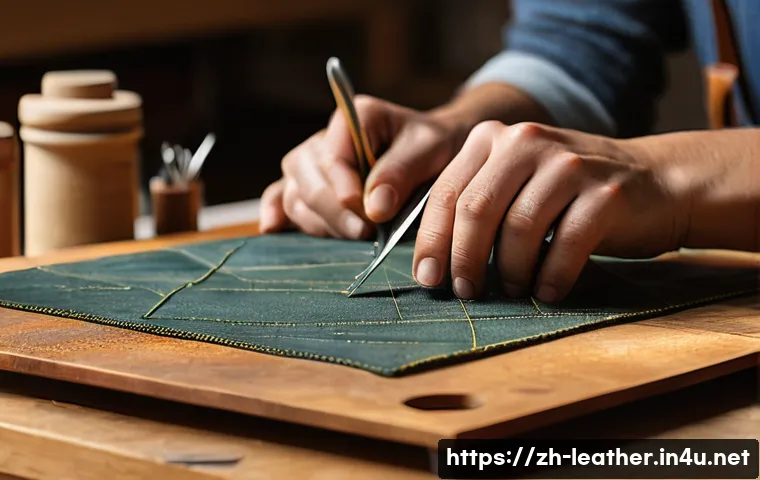 가죽공예 판매 사이트 - **Prompt 1: The Focused Novice Leather Crafter**
    "A candid, warm-toned photograph of a person, g...